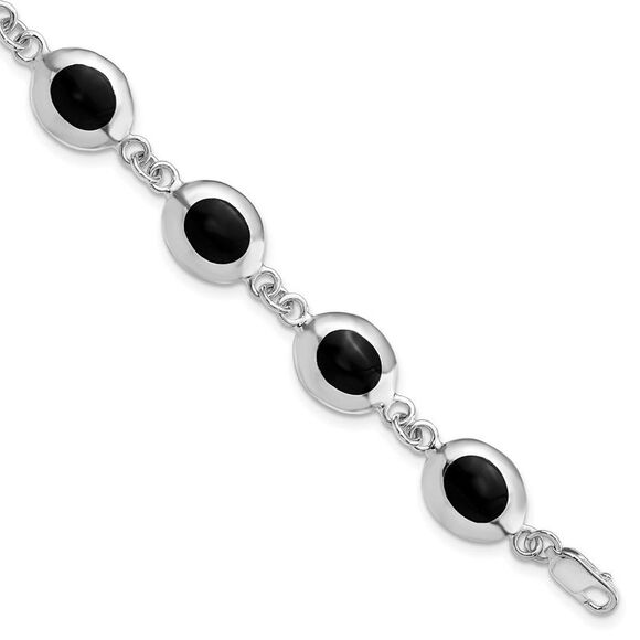 Kazi Luxury Sterling Silver Rhodium-plated Fancy Polished Onyx Bracelet